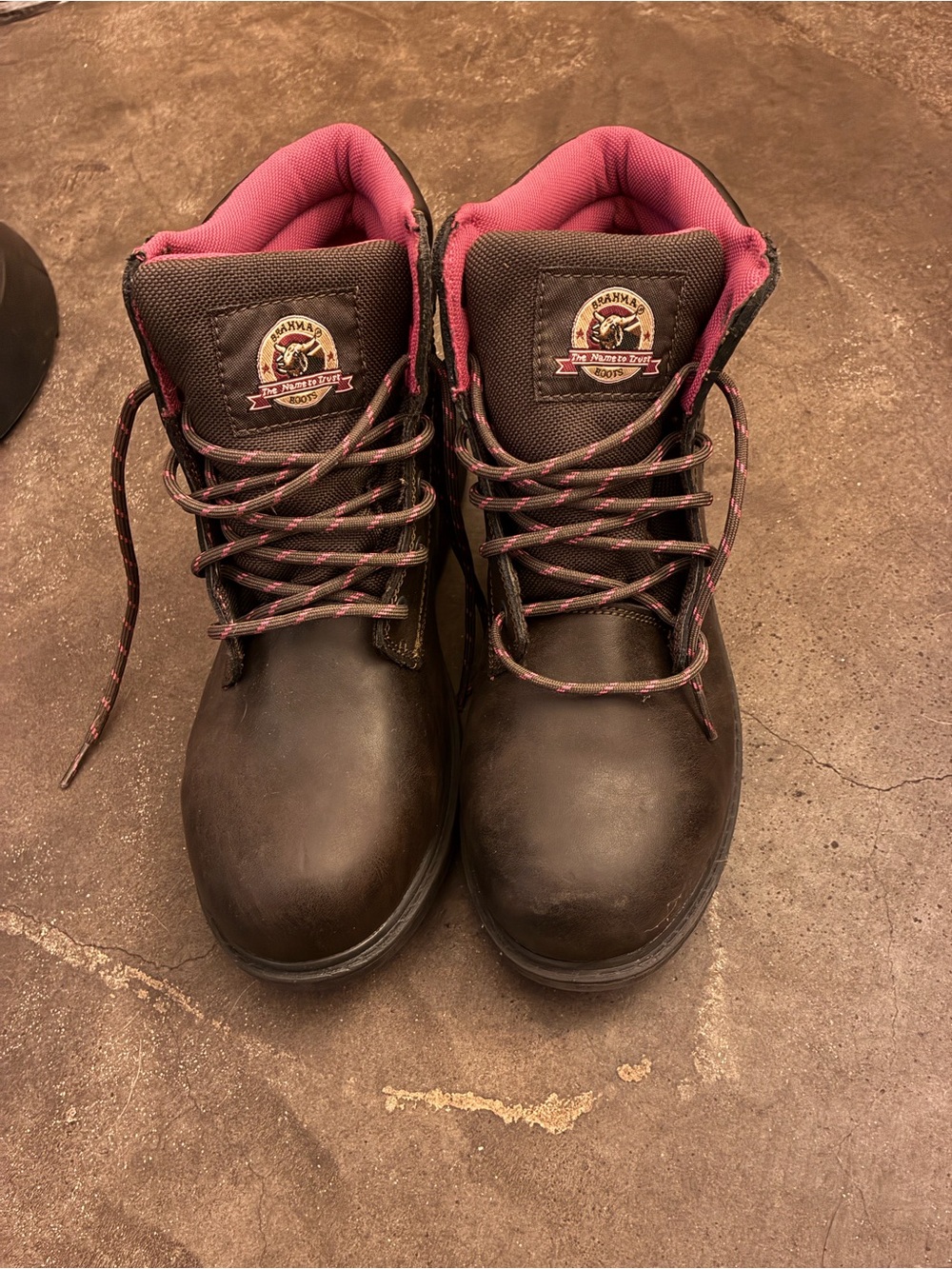 Women’s Brown Work Boots with Pink Lining